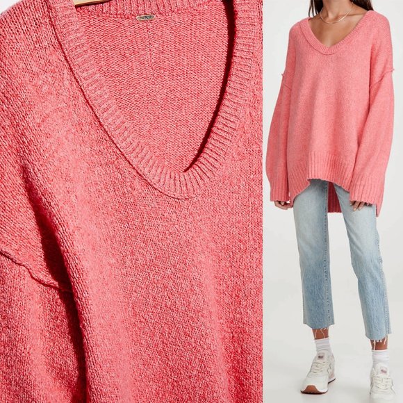 NEW Free People Brookside Tunic Oversized Knit Sweater Pink Lightning $128 M - Picture 10 of 10